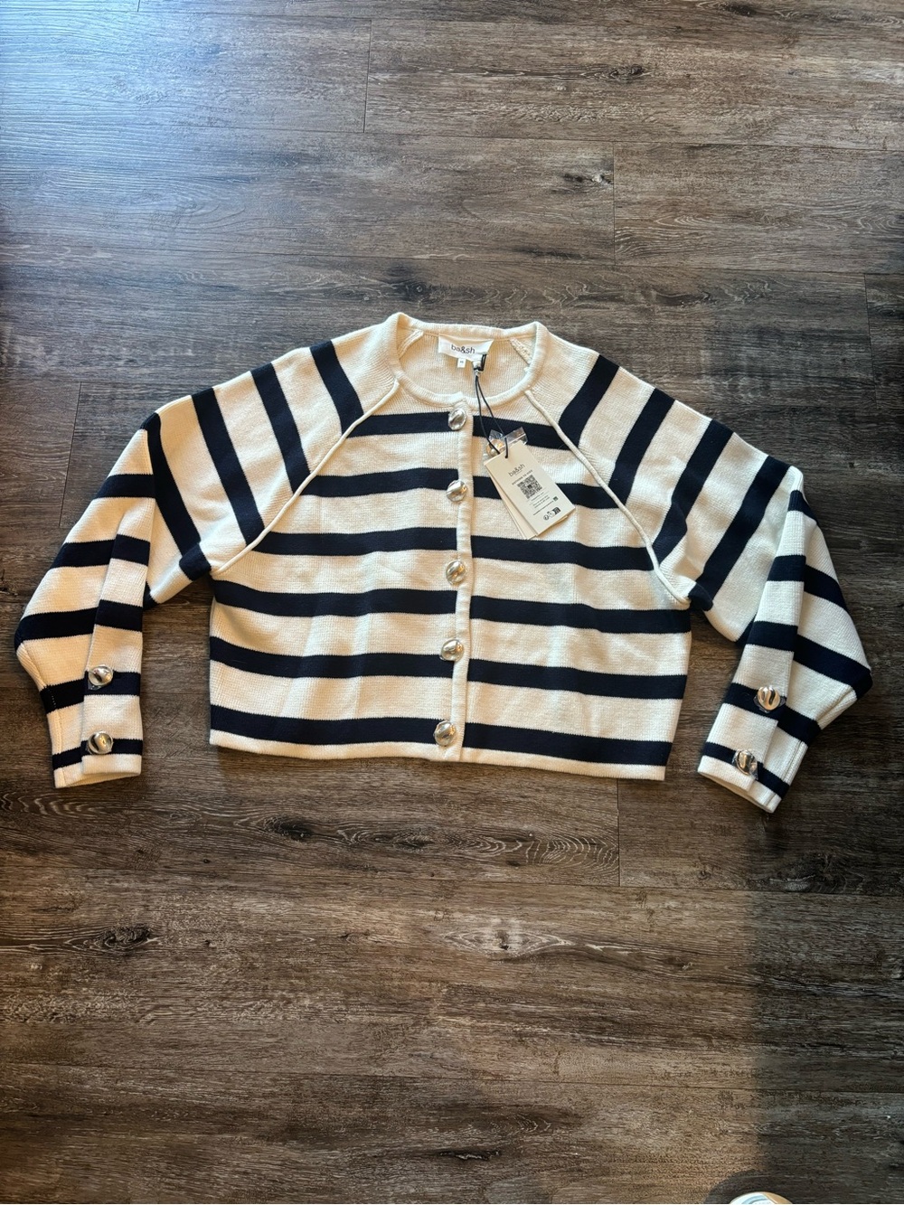 Women’s Striped Button-Front Cardigan Jacket - Cream & Navy jumper Massimo